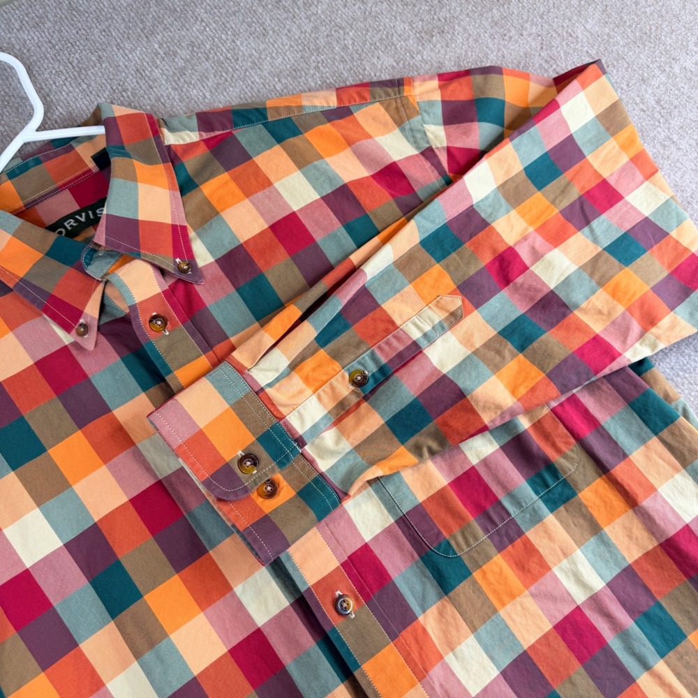 ORVIS Plaid Long Sleeve Button Up Shirt Men's XXL Tall Multi Color Cotton Casual